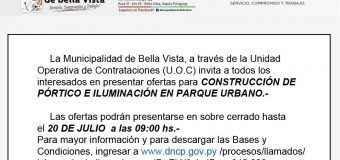 Invitación para presentación de ofertas: Construcción de Pórtico e Iluminación de Parque Urbano
